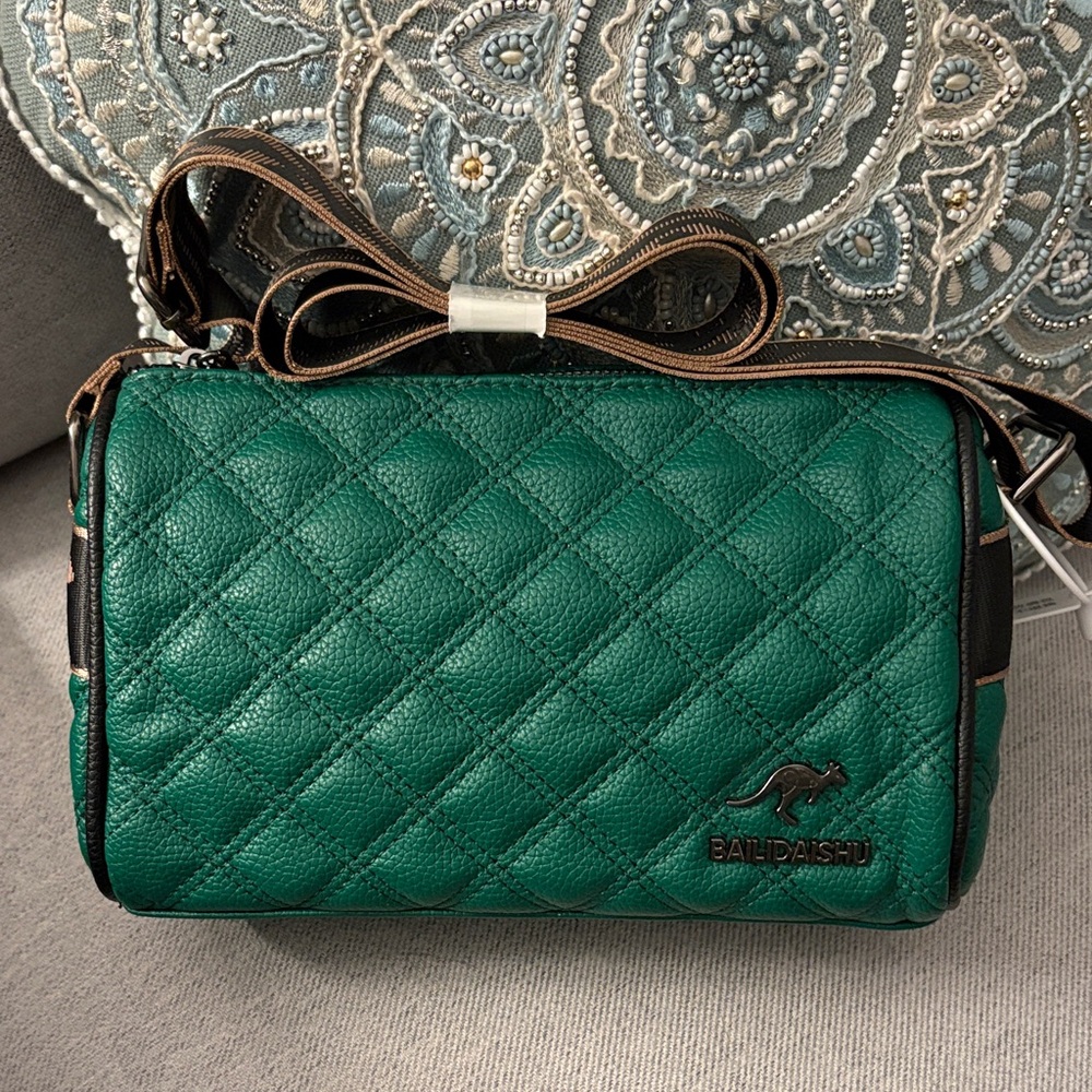 Emerald Green Quilted Crossbody Bag